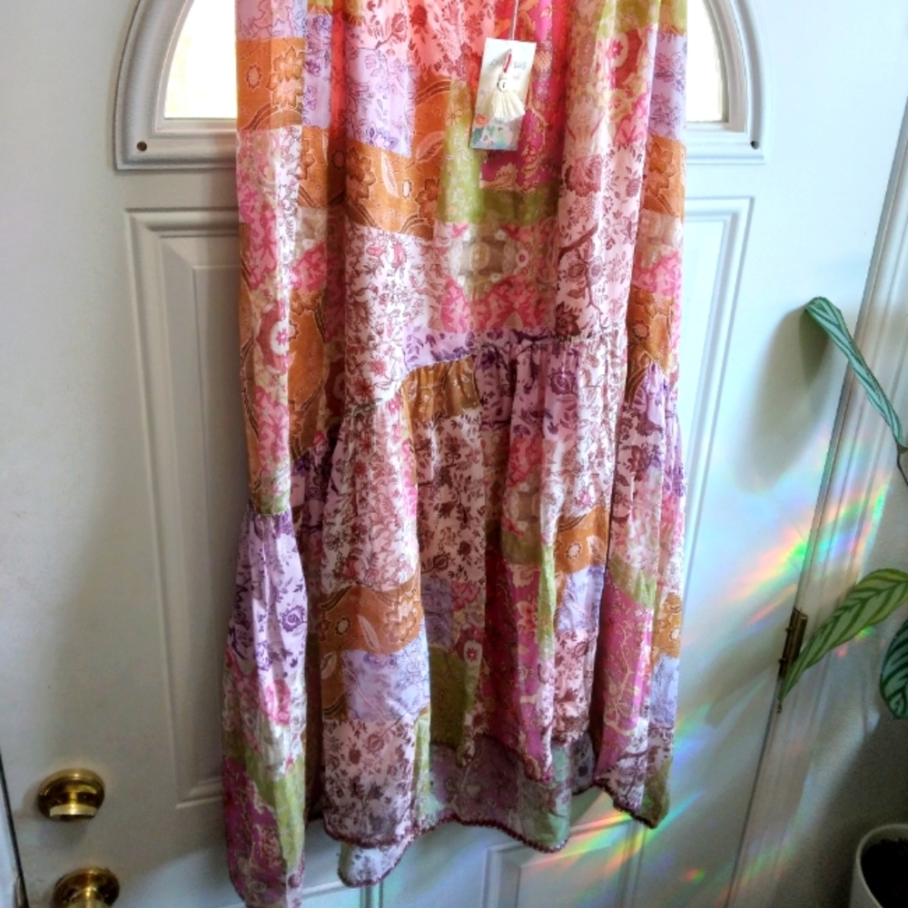Garden Quilt Pattern Skirt Size XL 70% Cotton 30% Silk
